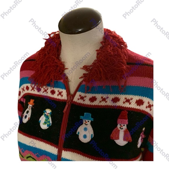 Karen Scott, Small Zip Up Long Sleeve Christmas Sweater - Picture 6 of 10